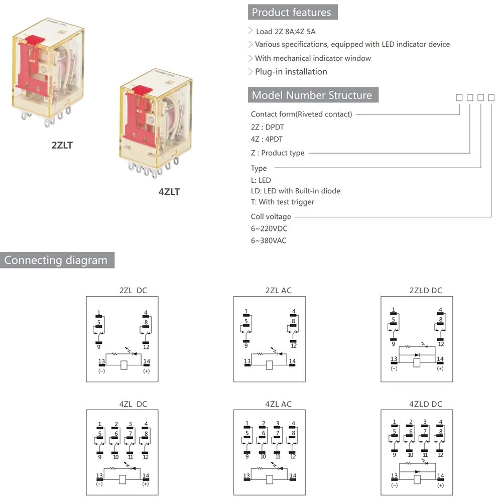 Relais 2ZLT Series Electronic Electromagnetic 12v Relay LED Lamp 5A/8A 8/14Pins Coil DPDT/4PDT DC24V AC220V relay Socket 8pin