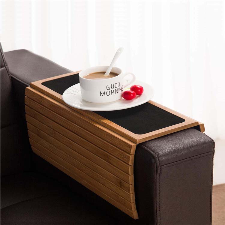 Fashion WDF Couch Cup Holder Tray Couch coaster Sofa Armrest Organizer Tray Table Bamboo Sofa Arm Tray With Non-slip Pad