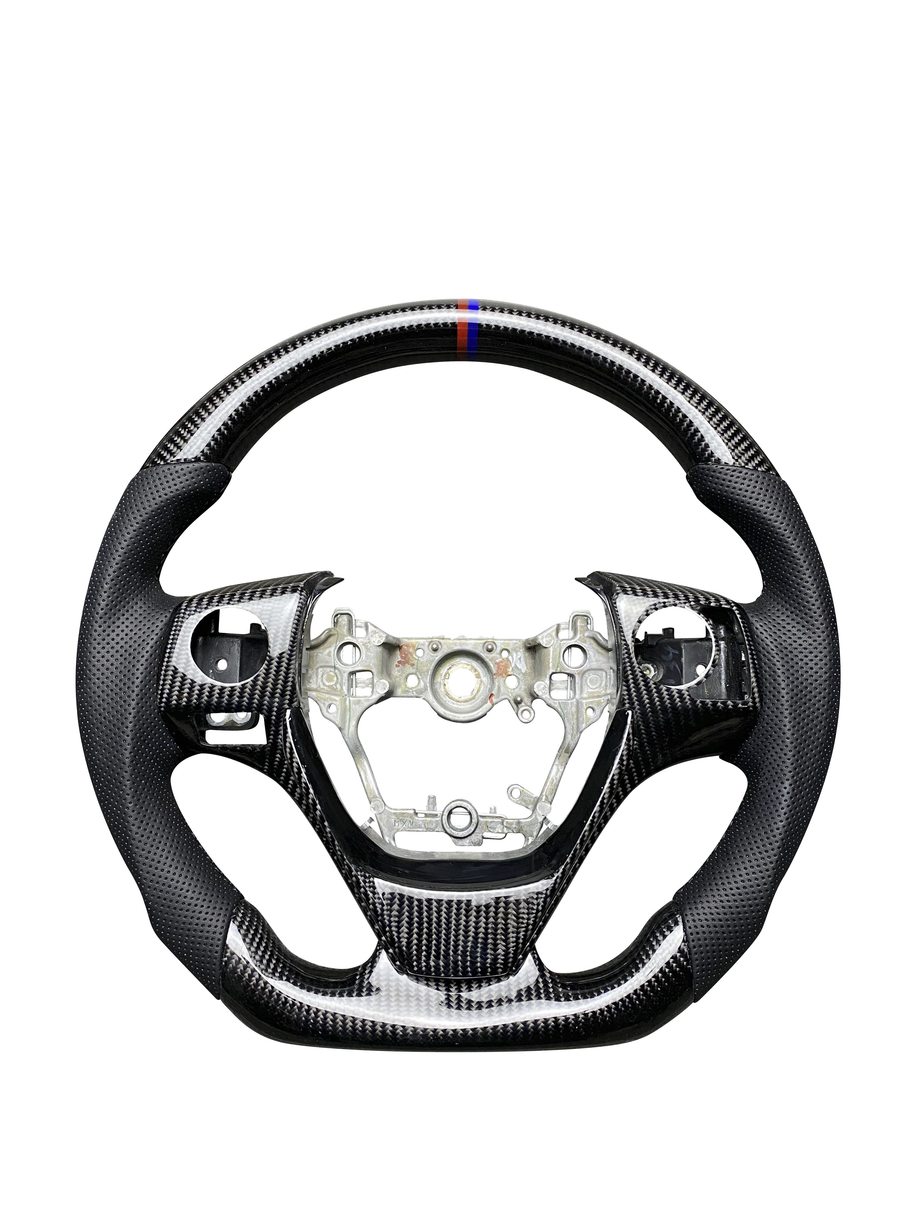 Custom D-Shape Carbon Fiber Racing Steering Wheel for Toyota Corolla Sports Design Leather Accessory with Red Stitch