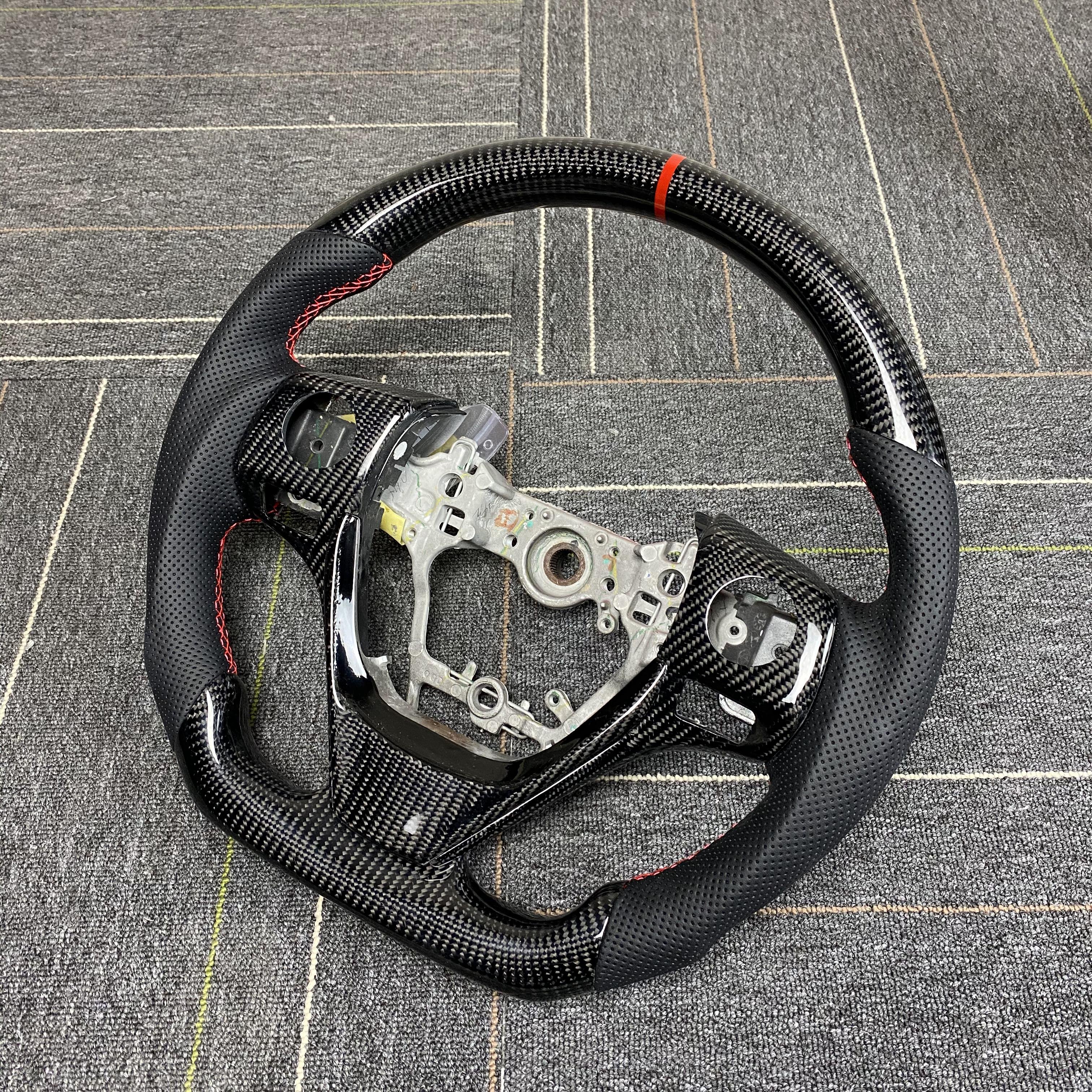Custom D-Shape Carbon Fiber Racing Steering Wheel for Toyota Corolla Sports Design Leather Accessory with Red Stitch
