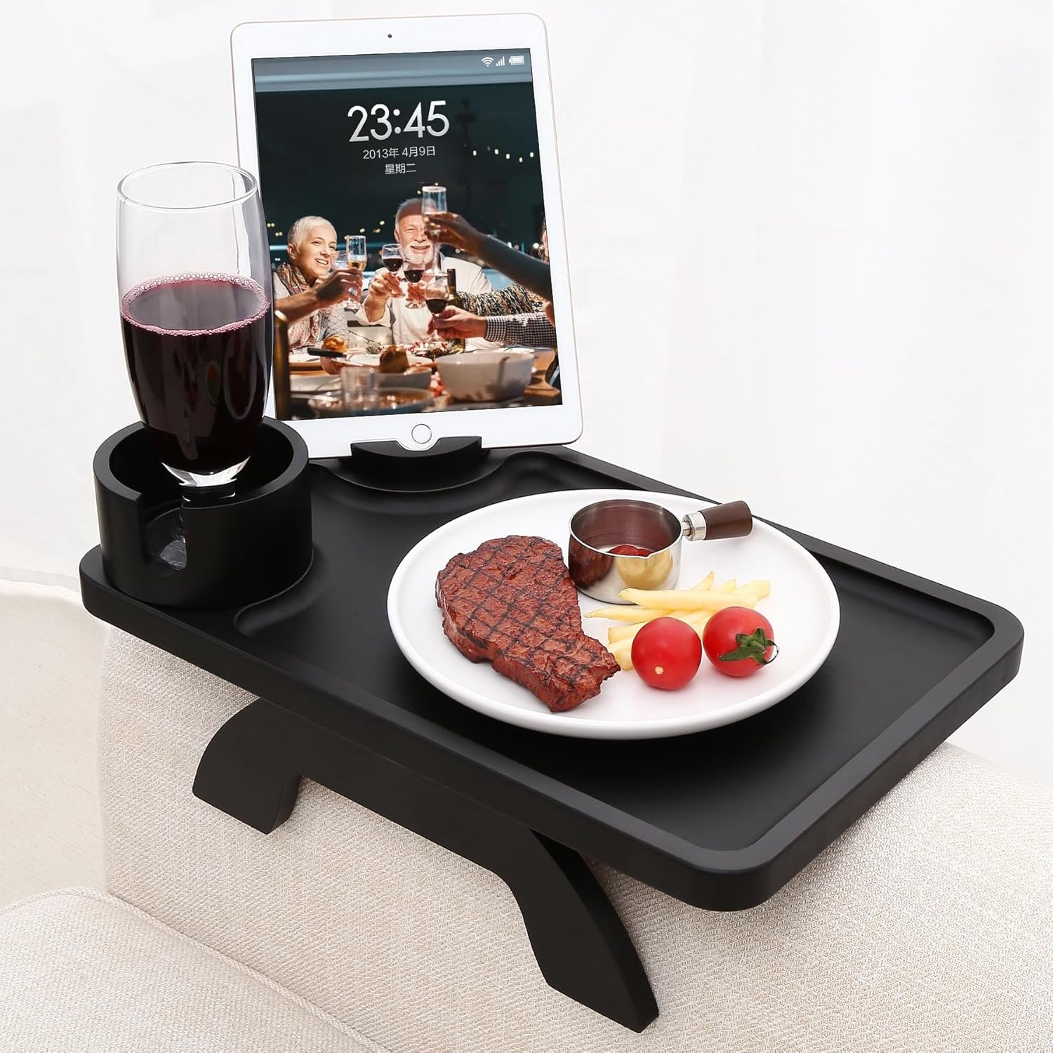 Custom Acacia Wood Sofa Arm Tray Table Wooden Side Table for Living Room Sofa Armrest Tray Storage Small Space Household Items