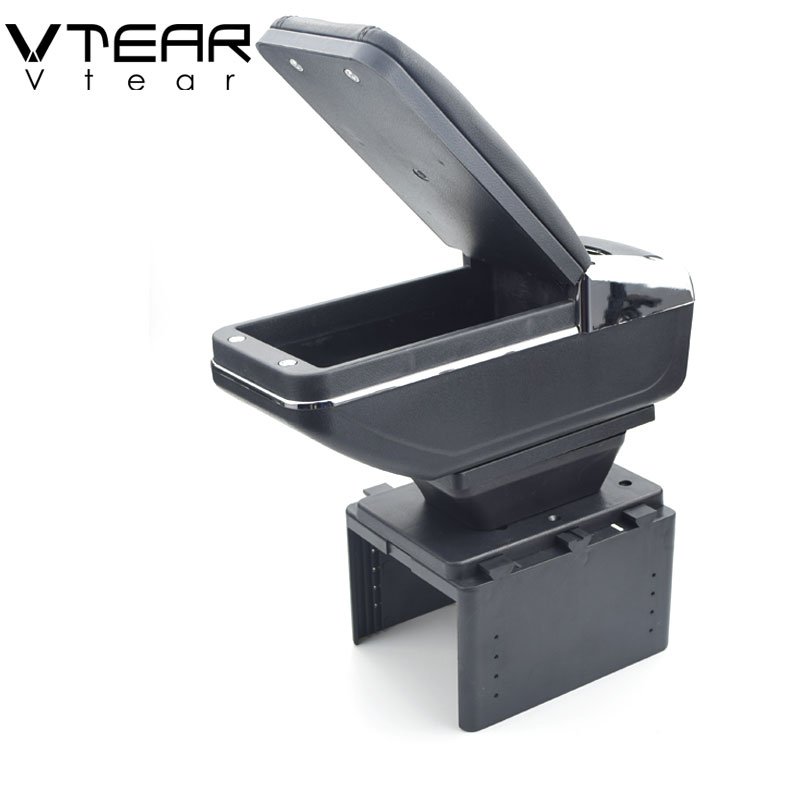 Vtear Auto Car-styling Central Storage Box Universal PU Leather Cup Holder Accessory with Armrest ABS Material