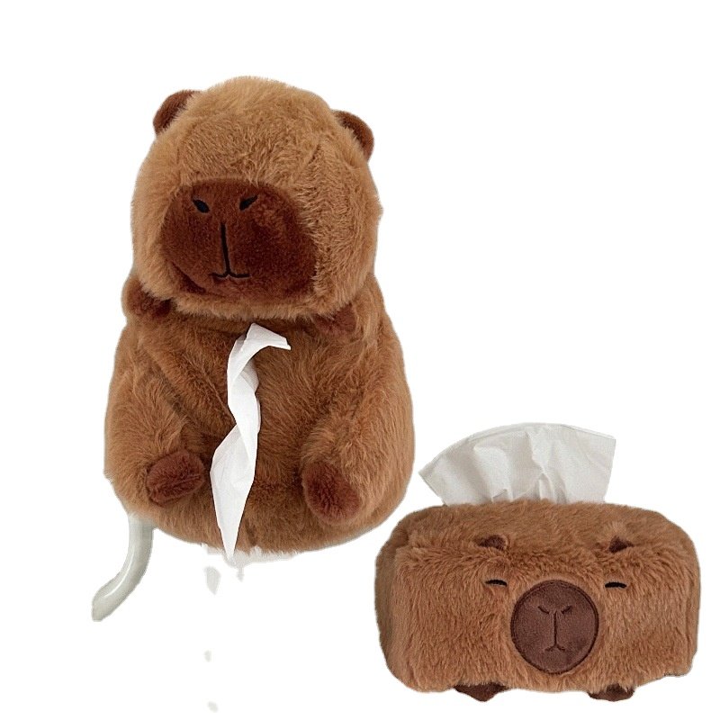 Soft Capybara Car Tissue Box Cute Plush Doll Stuffed Animal Toy Capybara Car Armrest Box Multi-Functional Hanging Tissue Box