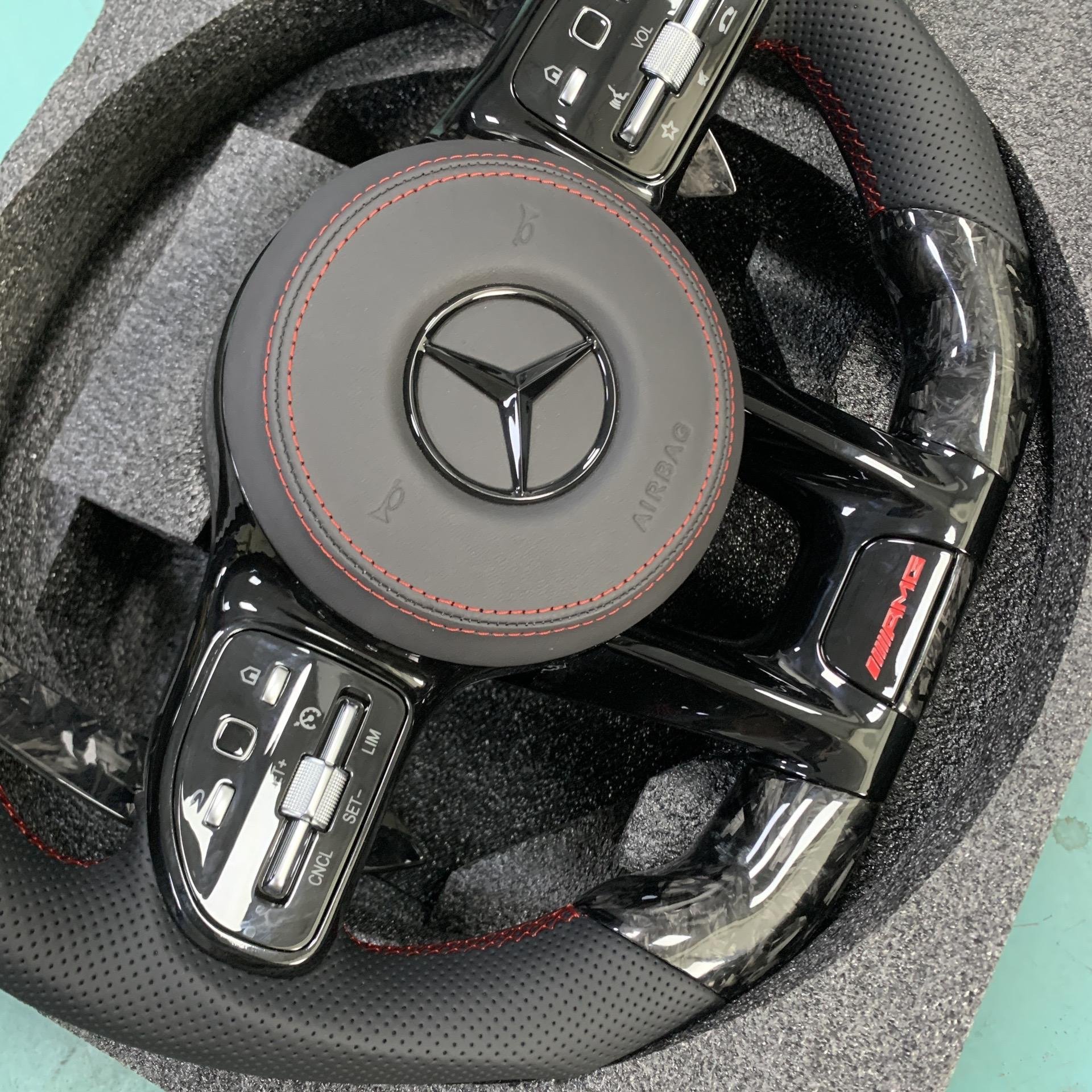 Forged Black Leather Steering Wheel For Mercedes Benz W204 W205 W212 W214 W215 AMG CLE Car Interior Accessories