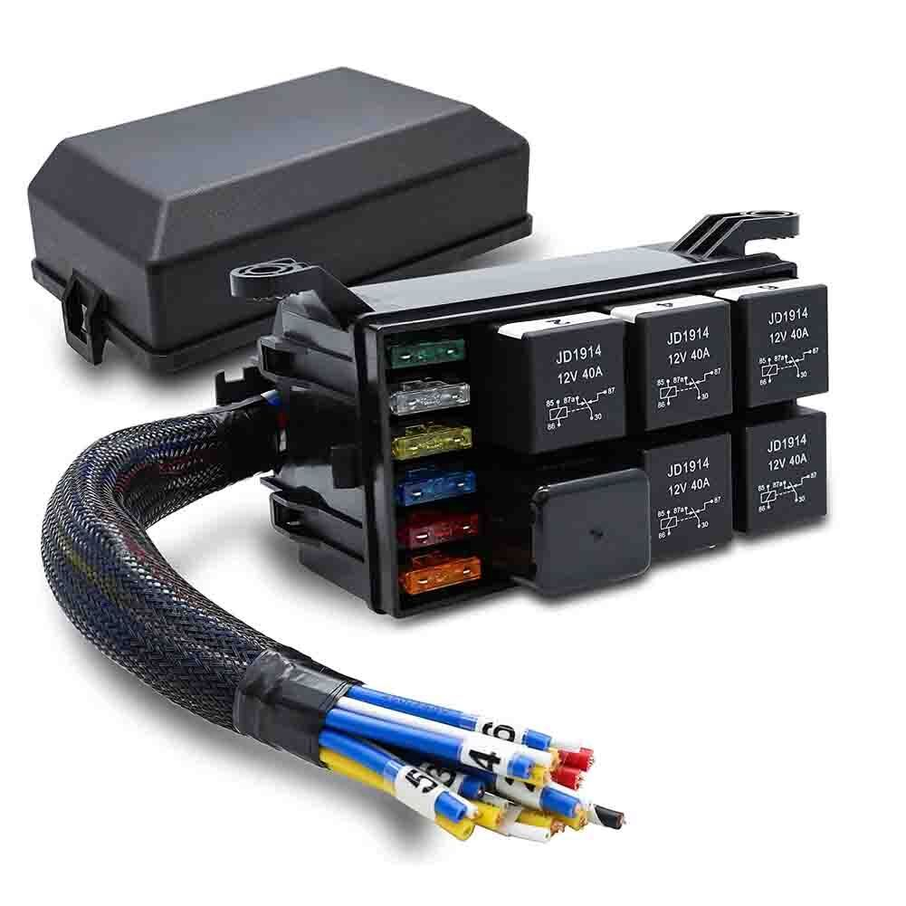 12V Electrical Relay Holder Fuse Box 6 Way Blade Auto Fuse Relay Box Pre-Wired Automotive Fuse and Relay Box