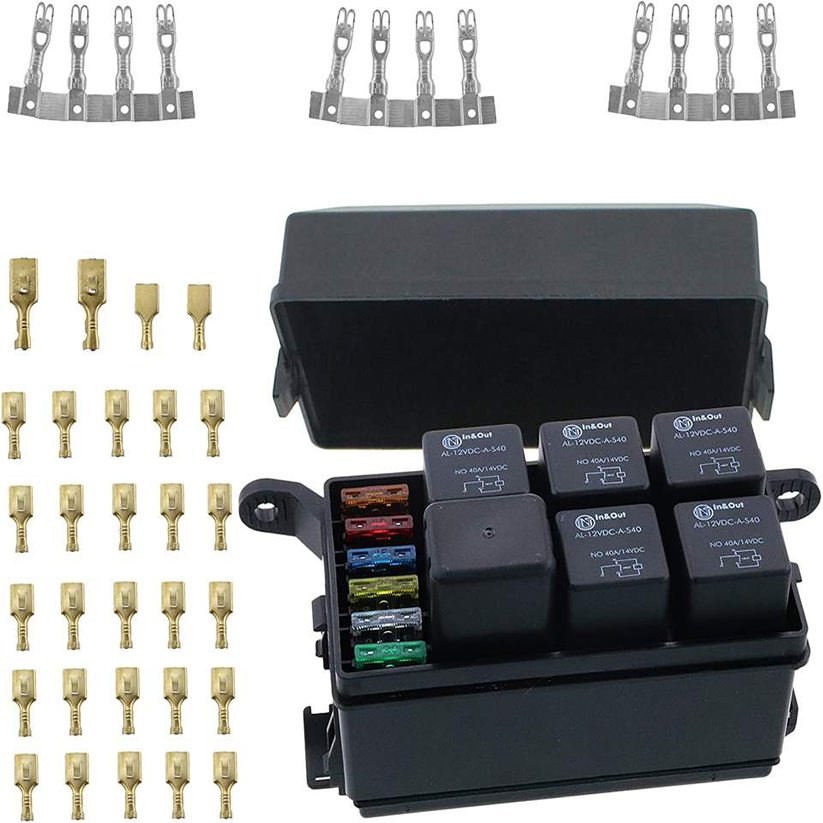12V Electrical Relay Holder Fuse Box 6 Way Blade Auto Fuse Relay Box Pre-Wired Automotive Fuse and Relay Box
