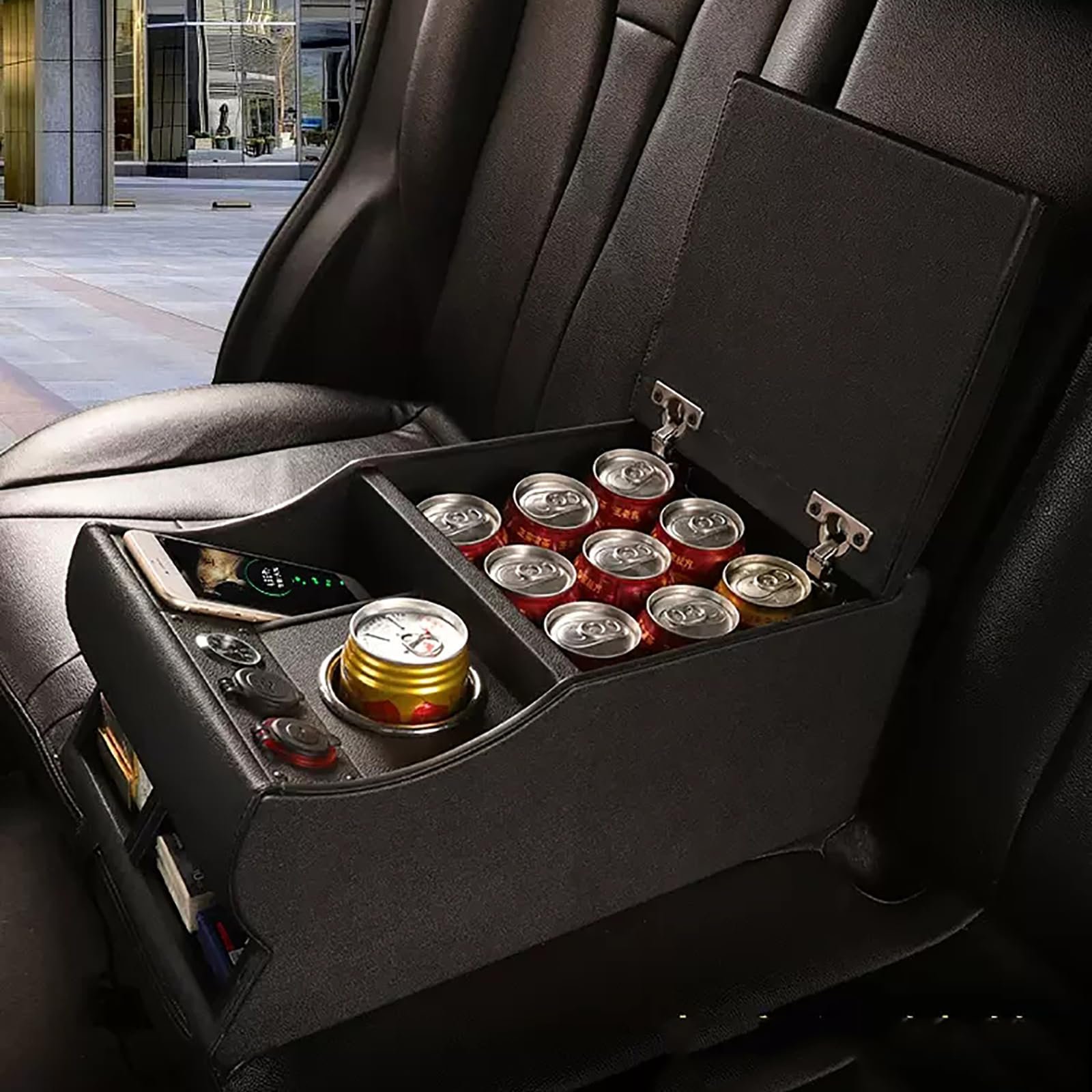 Car Armrest Rear USB Port Center Console Box with LED Light Universal Truck Mazda Hond a Toyota Rear Wireless Charging