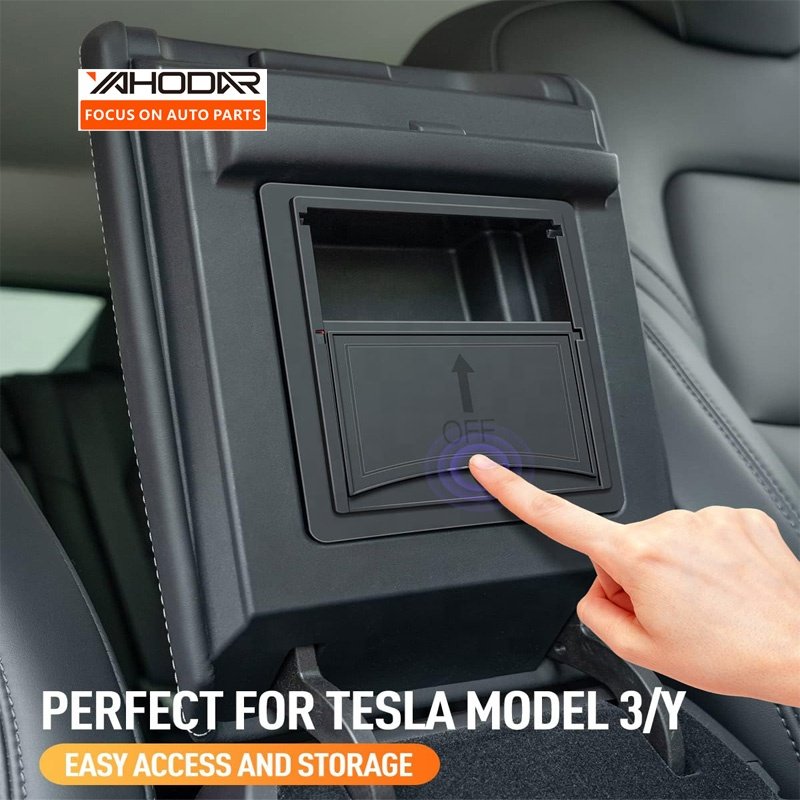 Yahodar Center Console One-Touch Armrest Central Hidden Storage Box for Tesla Model 3 Y Auto Accessories