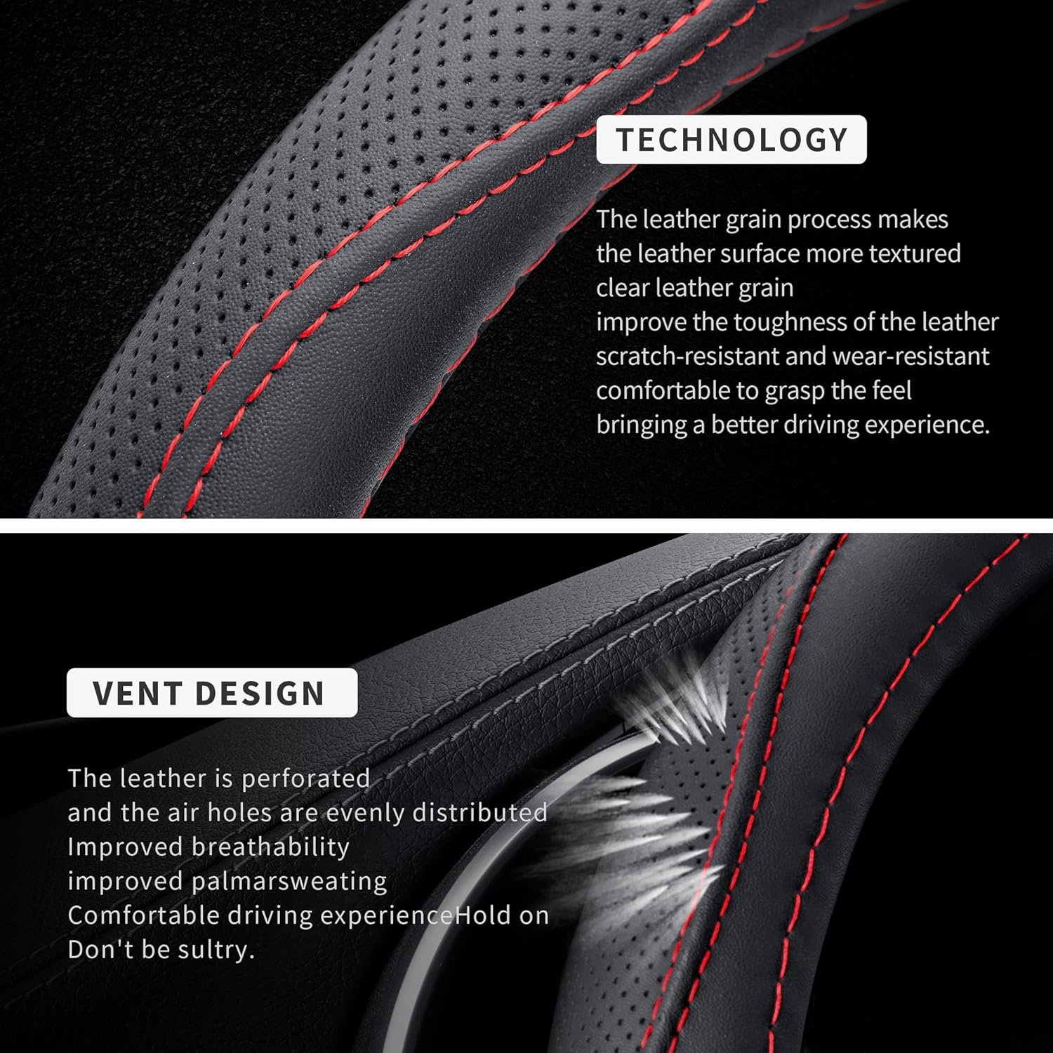 Car Steering Wheel Cover Leather Soft Microfiber Anti- Slip Flat Bottom Fit Universal Auto Steering Wheel Cover