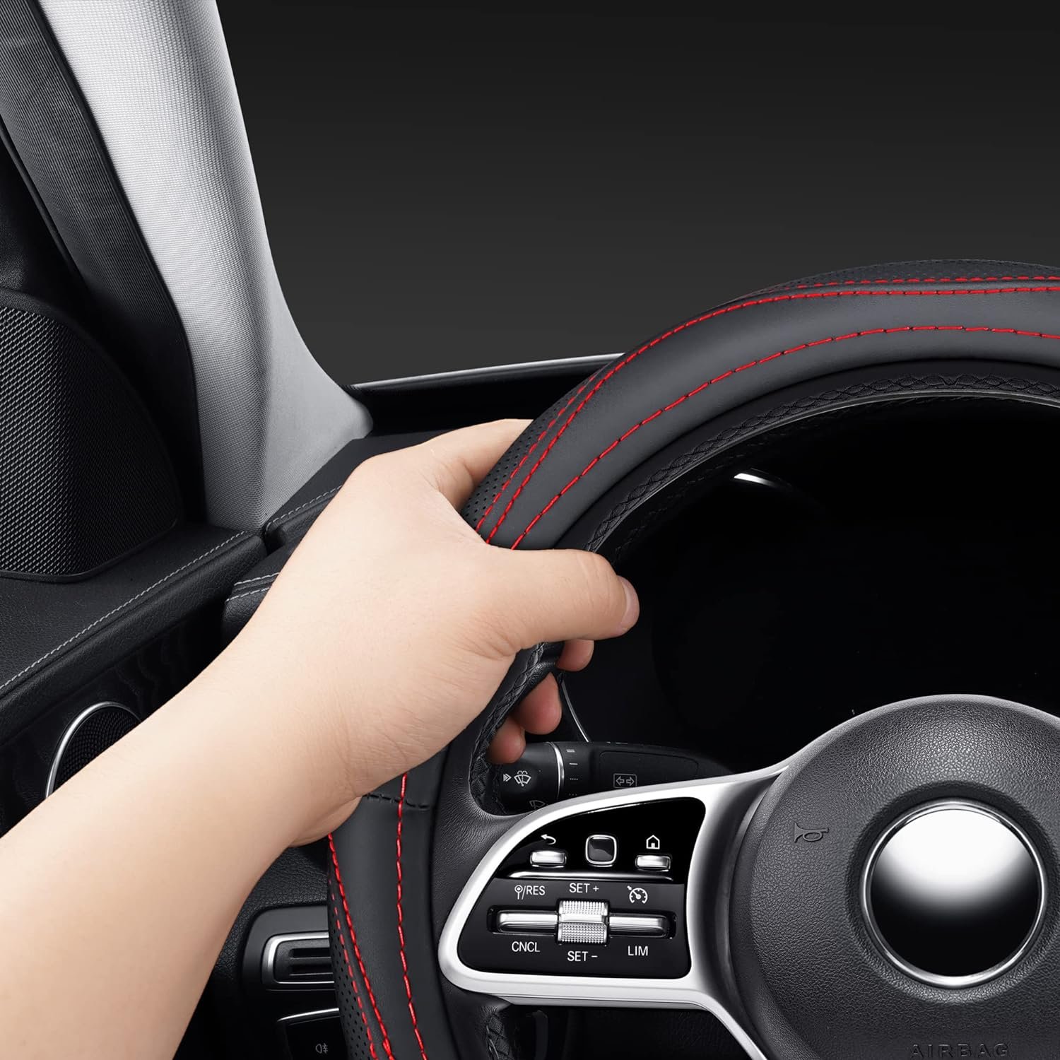 Car Steering Wheel Cover Leather Soft Microfiber Anti- Slip Flat Bottom Fit Universal Auto Steering Wheel Cover