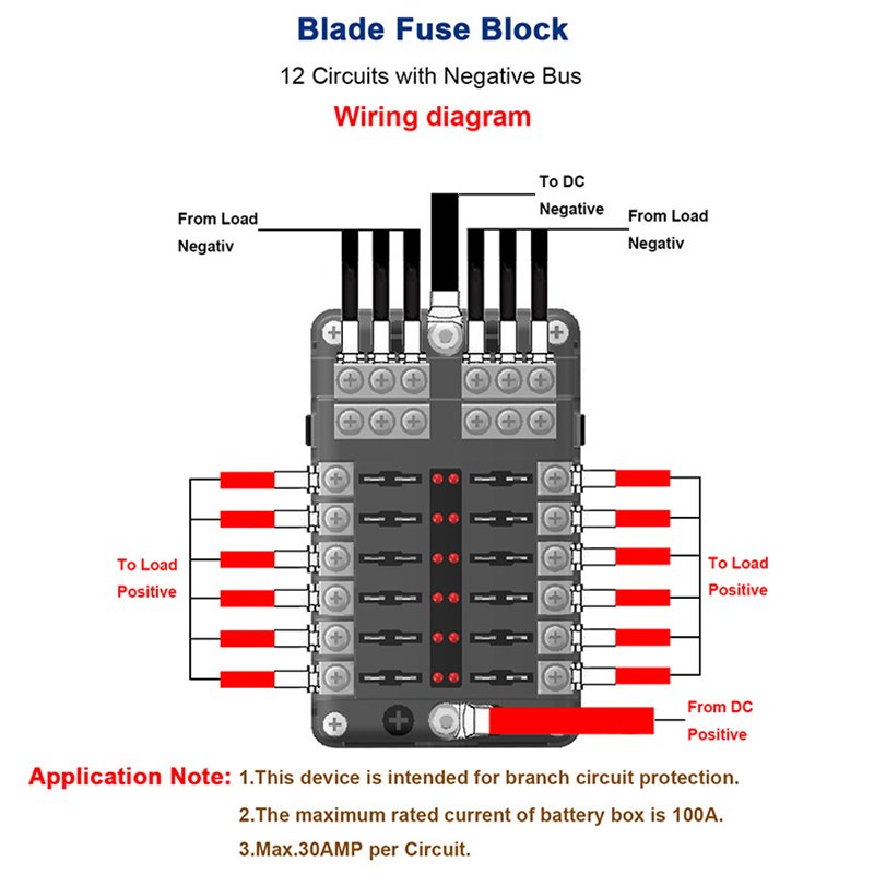 12 Gang Car RV Relay Blade Fuse Box 12V Battery Terminal for Auto Car Boat Marine Tractor