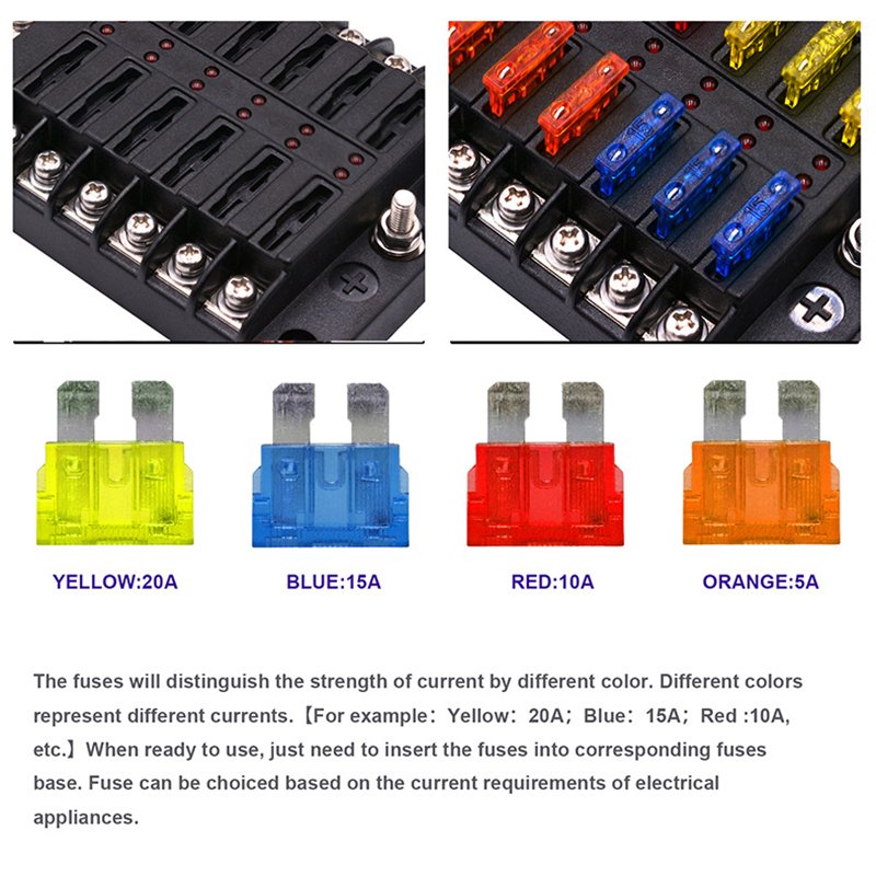 12 Gang Car RV Relay Blade Fuse Box 12V Battery Terminal for Auto Car Boat Marine Tractor