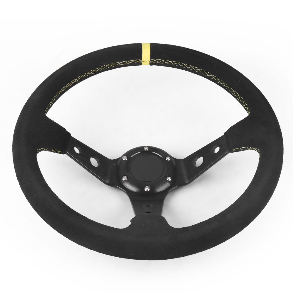 Universal 14 Inch 350mm Car Steering Wheel Suede Leather Drift Racing Game Steering Wheel