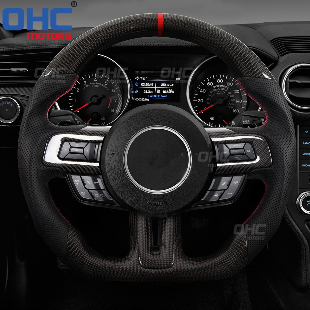 Real Carbon Fiber Steering Wheel Compatible with ford 2018 2019 2020 2021 2022 2023 mustang gt ohc motors steering wheel
