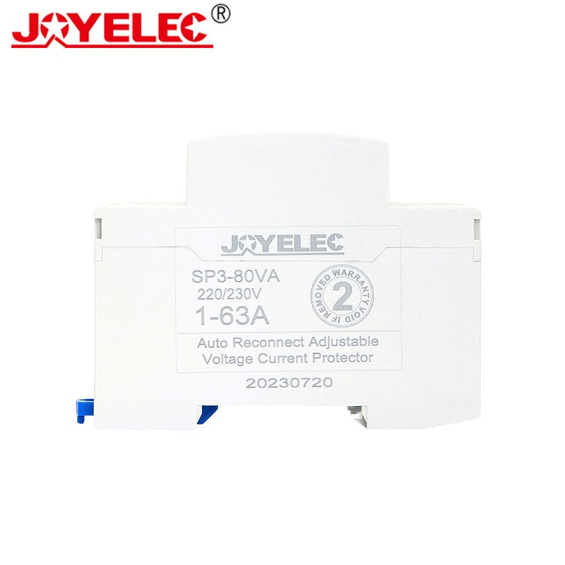 JOYELEC 2P 63A Din Rail Automatic Reconnect Adjustable Over Under Voltage Over Current Protector