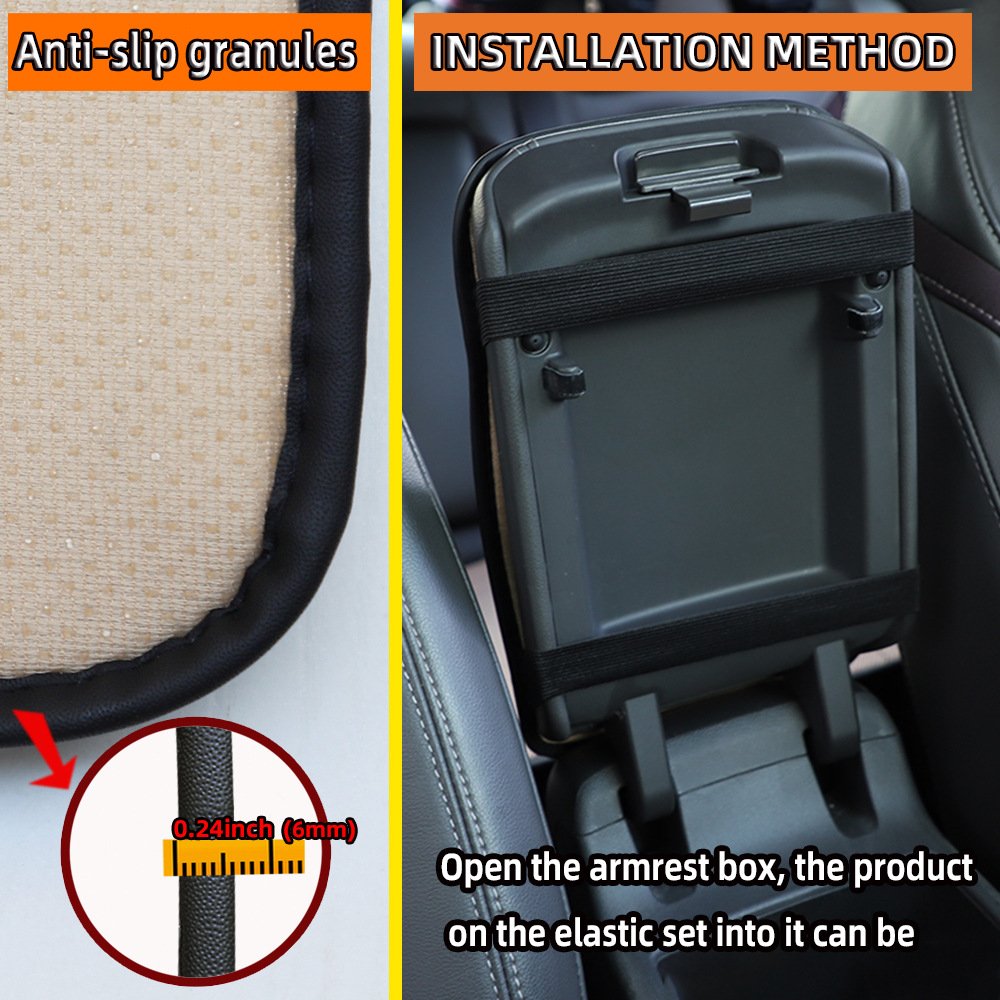 Universal Armrest Box Cushion Fiber Leather Embossed Double Line Anti-Slip Front Armrest Cover