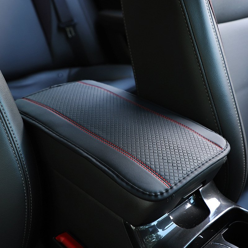 Universal Armrest Box Cushion Fiber Leather Embossed Double Line Anti-Slip Front Armrest Cover