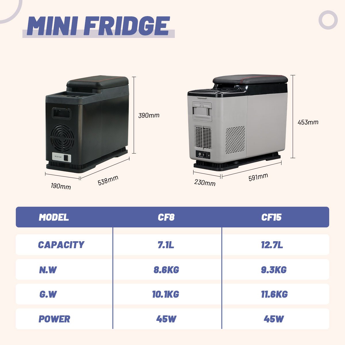 Alpicool CF15 Central Armrest Cooler Box Portable Camping Car Fridges Mini Capacity Freezer 12V Dual Use Outdoor Refrigerator