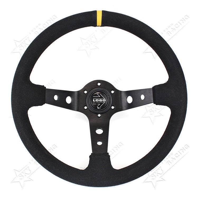 Universal 350mm 14 Inch Suede Car Steering Wheel JDM Drift Racing Deep Dish 6 Bolt Sport Steering Wheel With Red/Blue/Yellow
