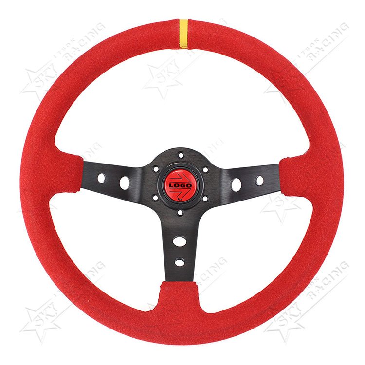 Universal 350mm 14 Inch Suede Car Steering Wheel JDM Drift Racing Deep Dish 6 Bolt Sport Steering Wheel With Red/Blue/Yellow