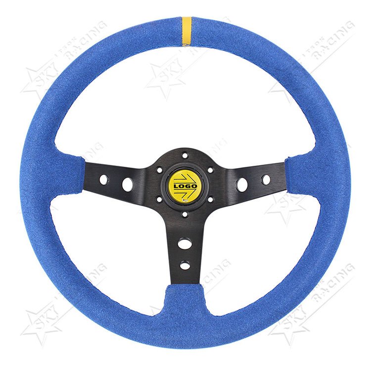 Universal 350mm 14 Inch Suede Car Steering Wheel JDM Drift Racing Deep Dish 6 Bolt Sport Steering Wheel With Red/Blue/Yellow