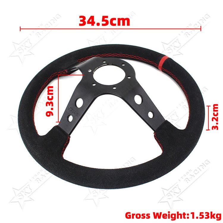 Universal 350mm 14 Inch Suede Car Steering Wheel JDM Drift Racing Deep Dish 6 Bolt Sport Steering Wheel With Red/Blue/Yellow