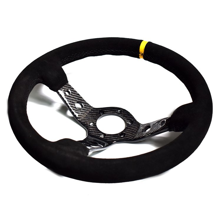 SK CUSTOM Universal Racing Car Steering Wheel Suede 14 Inch Deep Dish Steering Wheel