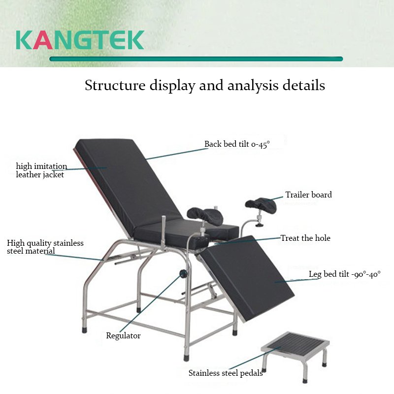 Equipped With Stainless Steel Leg Rests and Armrests Gynecological Examination Bed