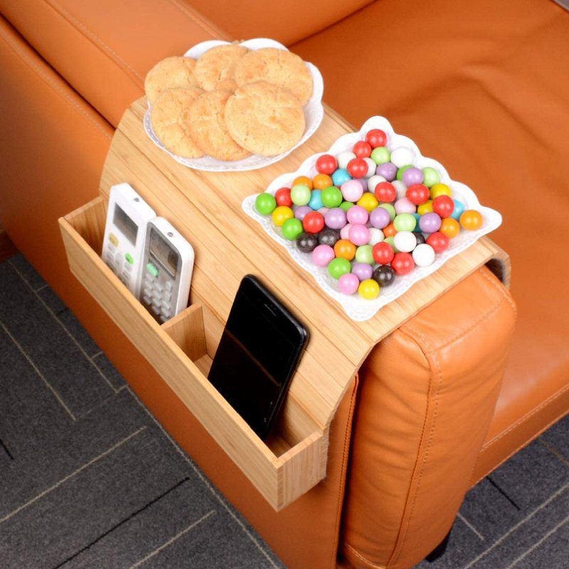 Creative Sofa Sundries Organizer Bamboo Armrest Tray Table Wooden Container for Phone Smart Control