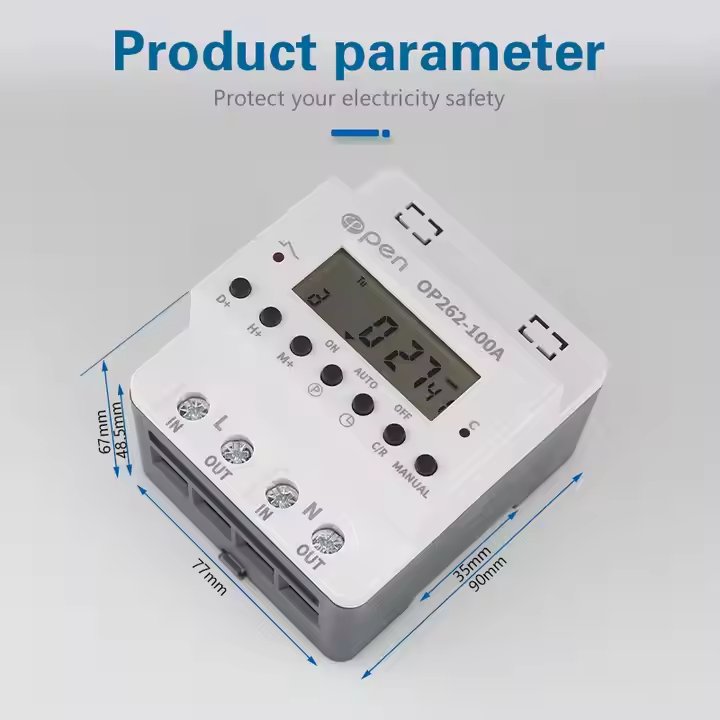 OP262-100A DIN Rail Digital Lcd Display Programmable 220V 240V 100 a Daily Weekly Monthly Automatic on off Timer Relay Switch