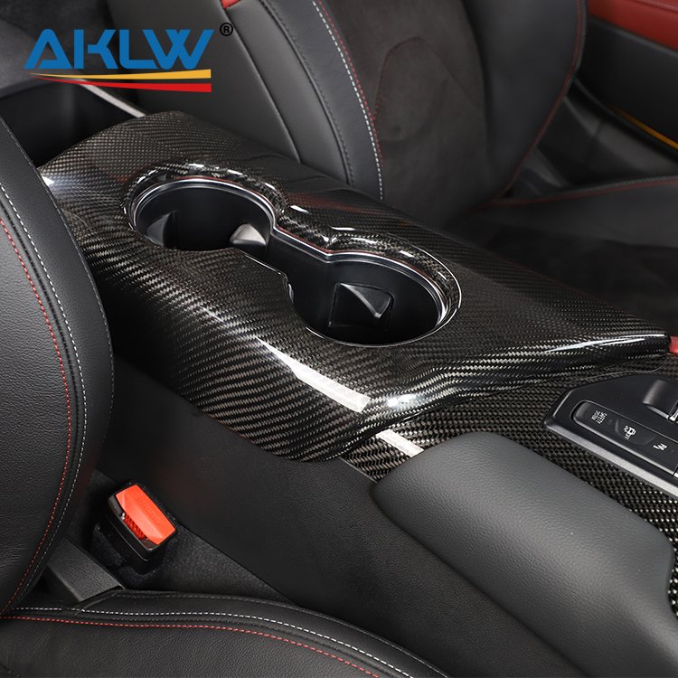 For Toyota Supra GR Real Carbon Fiber Interior Accessories Center Console Armrest Box Panel Water Cup Holder Decoration Cover