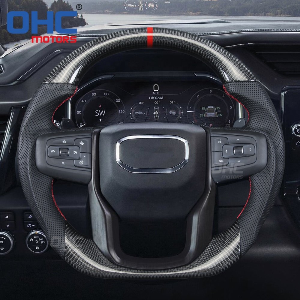 Custom Leather Steering Wheel For 2019 2020 2021 2022 Gmc Sierra 1500 Carbon Fiber Steering Wheel Ohc Motors