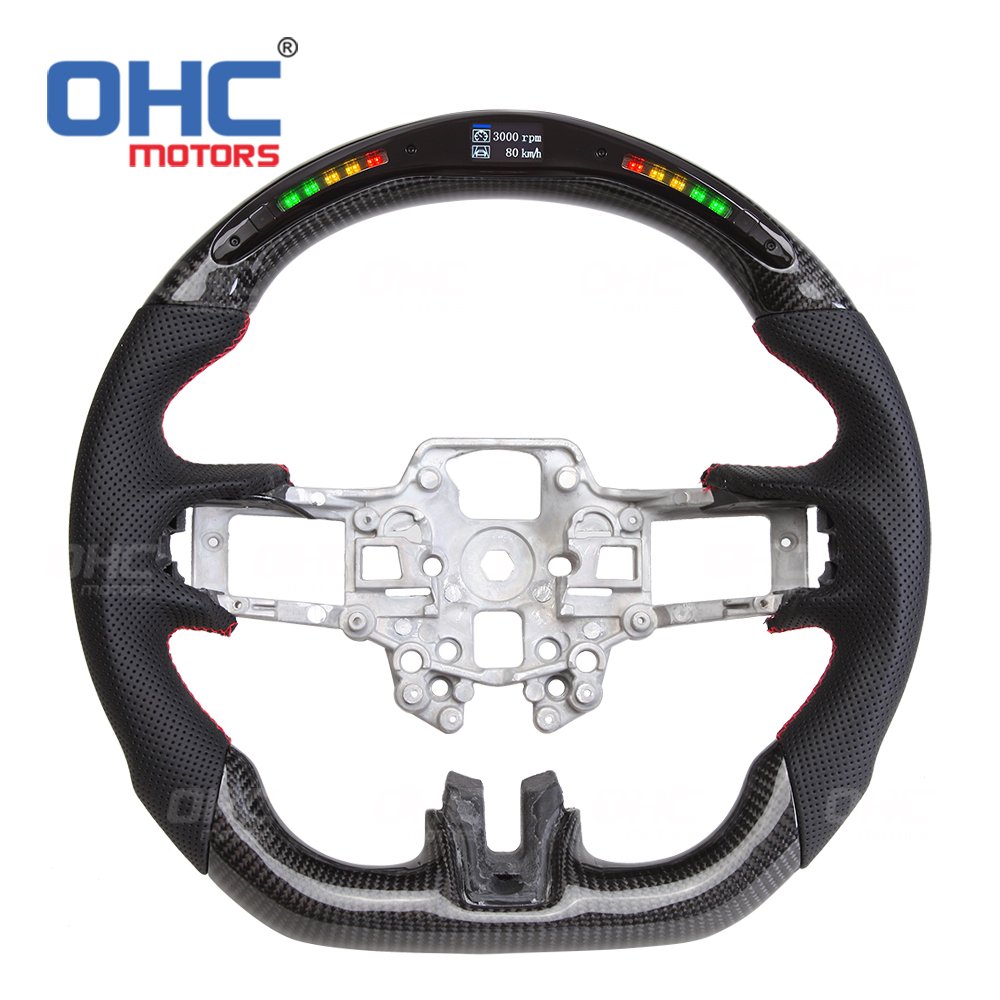 LED RPM Racing Car Carbon Fiber Steering Wheel Fit for Ford Mustang 2018 2019 2020 2021 Carbon Fiber Steering Wheel