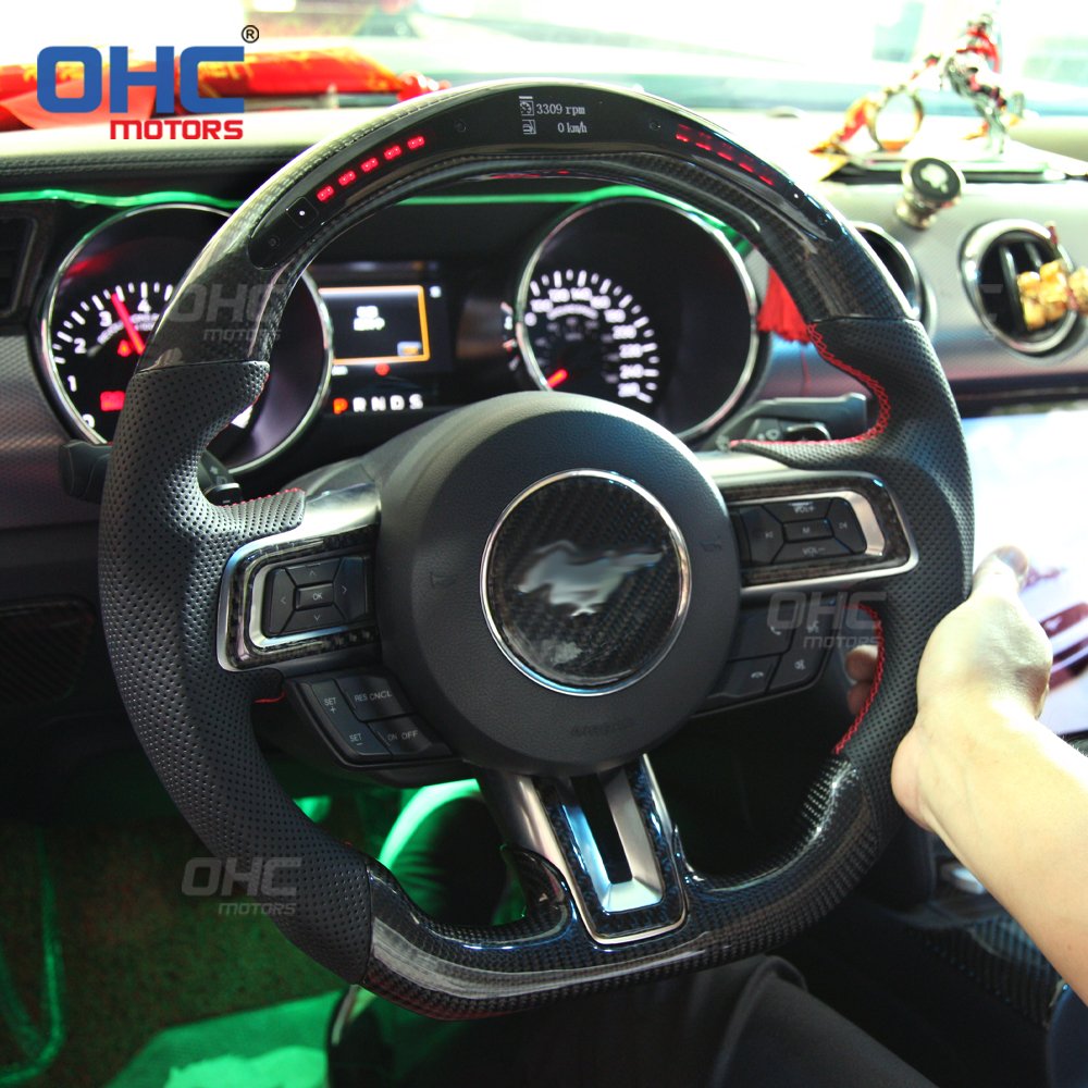 LED RPM Racing Car Carbon Fiber Steering Wheel Fit for Ford Mustang 2018 2019 2020 2021 Carbon Fiber Steering Wheel