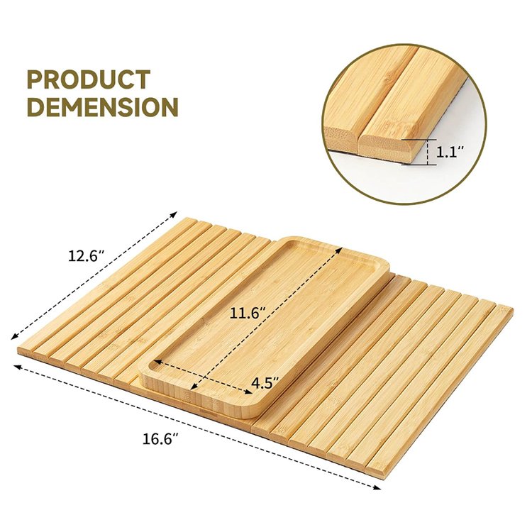 Bamboo Double Layer Sofa Armrest Storage Organizer Foldable Couch Tray Sofa Armrest Tray