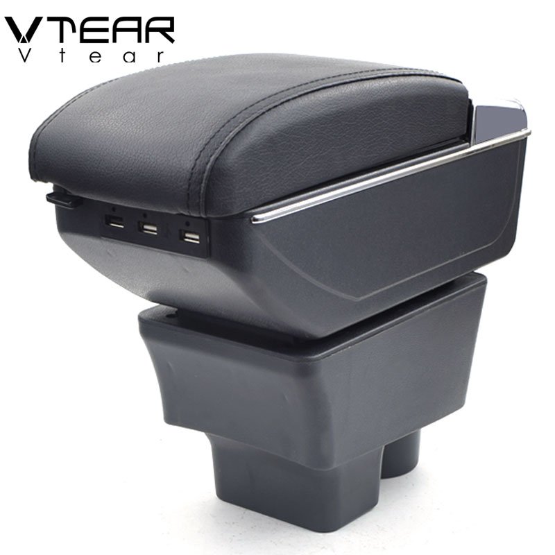 Vtear Armrest Leather USB Interface Storage Box Arm Rest Accessories Thread Car-styling Interior ABS Red 08-14 for Skoda Fabia
