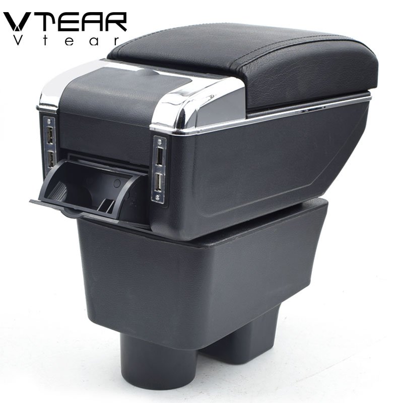 Vtear Armrest Leather USB Interface Storage Box Arm Rest Accessories Thread Car-styling Interior ABS Red 08-14 for Skoda Fabia