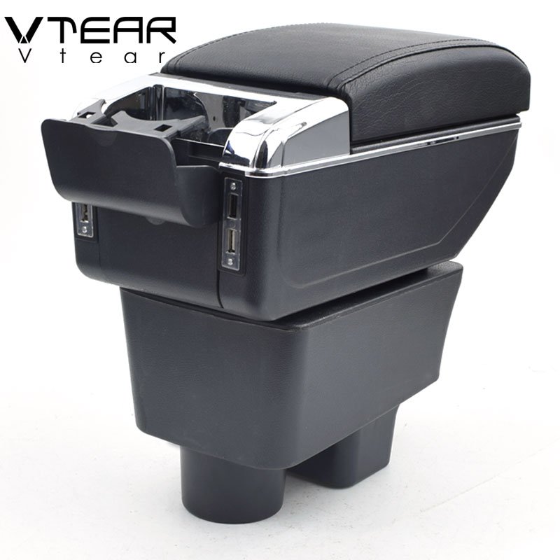 Vtear Armrest Leather USB Interface Storage Box Arm Rest Accessories Thread Car-styling Interior ABS Red 08-14 for Skoda Fabia