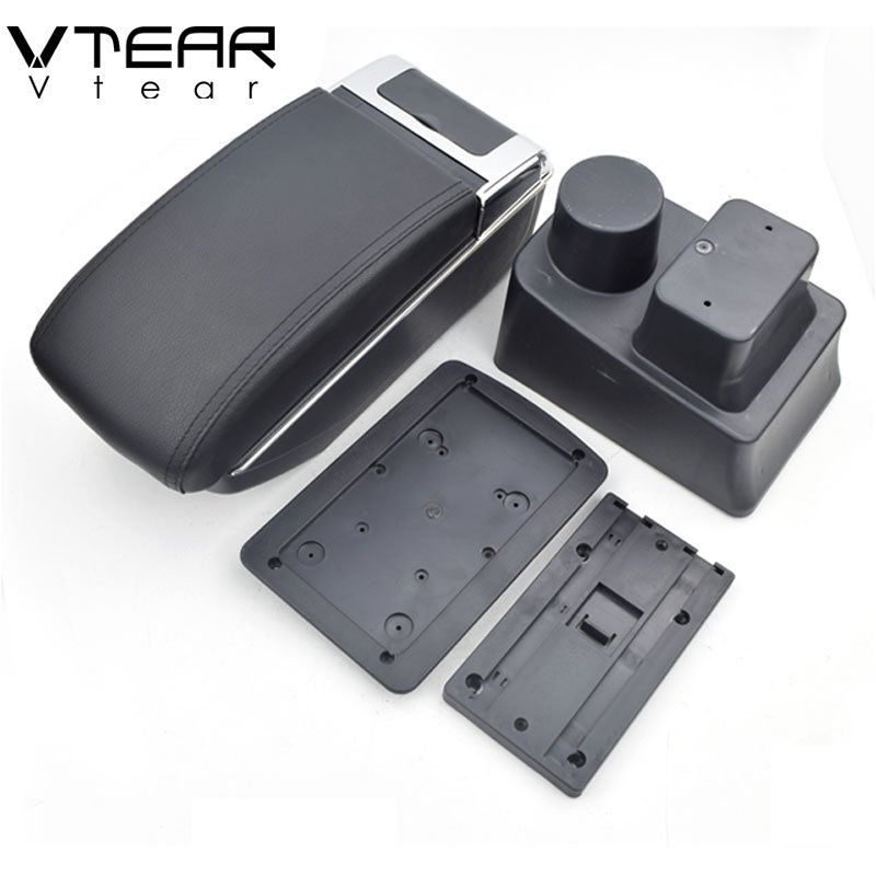 Vtear Armrest Leather USB Interface Storage Box Arm Rest Accessories Thread Car-styling Interior ABS Red 08-14 for Skoda Fabia
