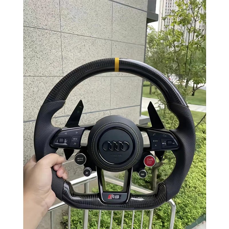 With Start Button S-Line Full Alcantara Leather Steering Wheel for Audi R8 TTRS C6 C7 S7 S4 A4 B8 RS3 SQ5 S5 B9 A6 C8 A3 2018