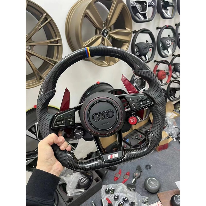 With Start Button S-Line Full Alcantara Leather Steering Wheel for Audi R8 TTRS C6 C7 S7 S4 A4 B8 RS3 SQ5 S5 B9 A6 C8 A3 2018