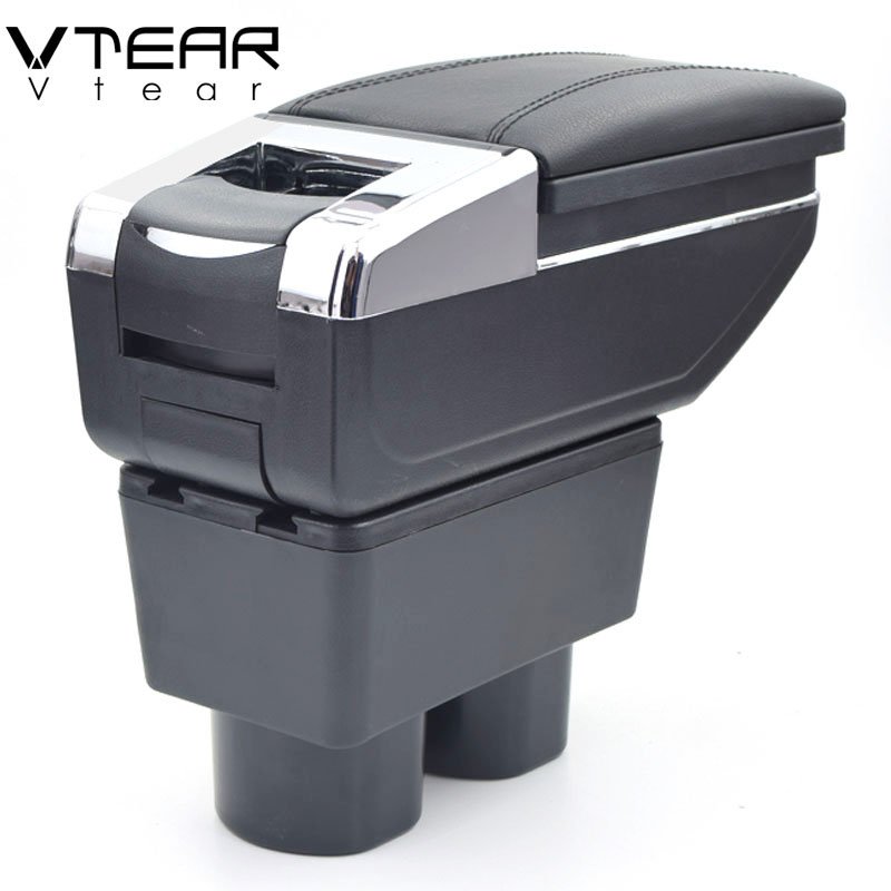 Vtear for Nissan Tiida Armrest Leather Central Store Storage Box Red Thread Car-styling Interior ABS Arm Rest Accessories 05-14