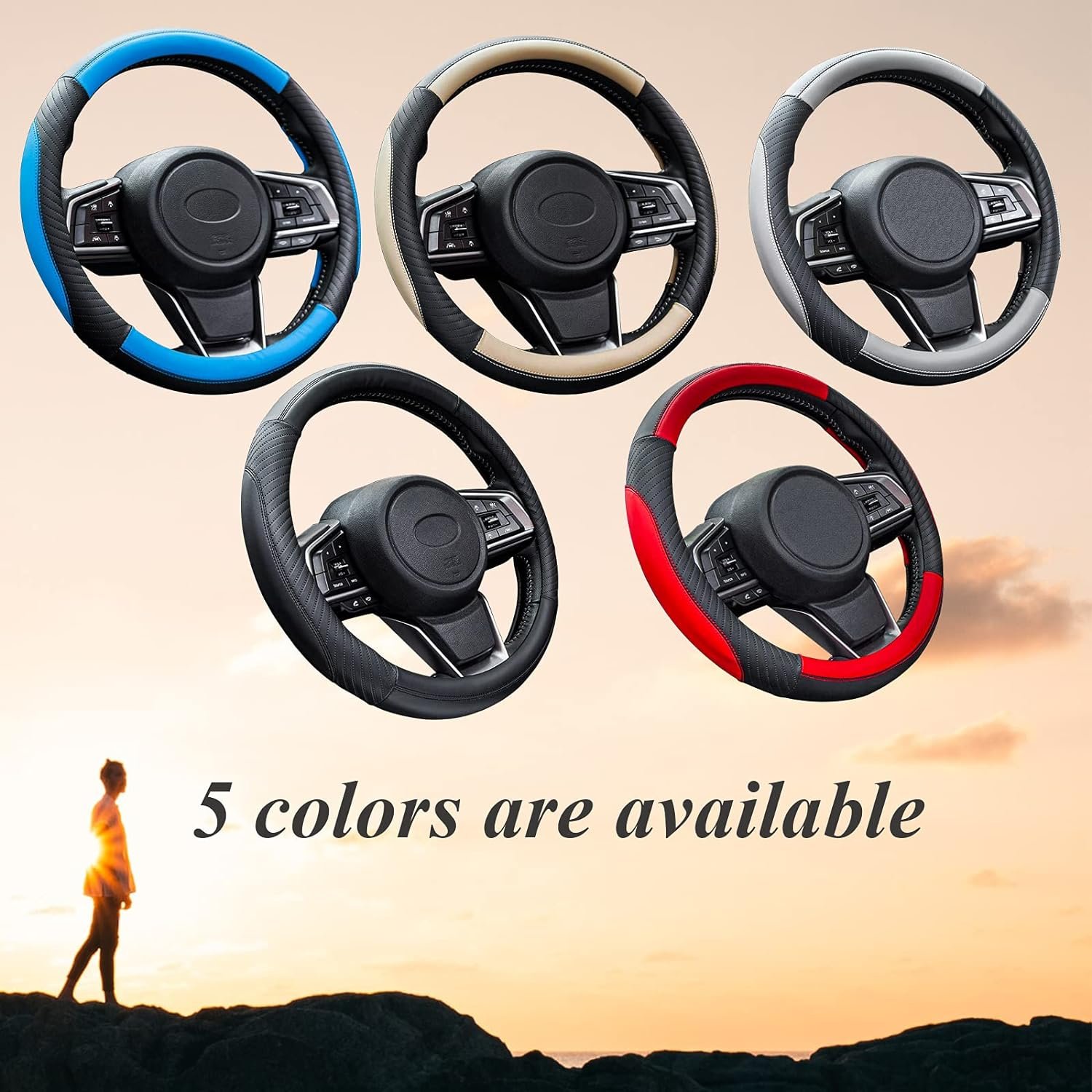 Universal Carbon Fibre Sports Appearance Design Breathable Non-Slip Wear-Resistant Black and Grey Auto Car Steering Wheel Cover