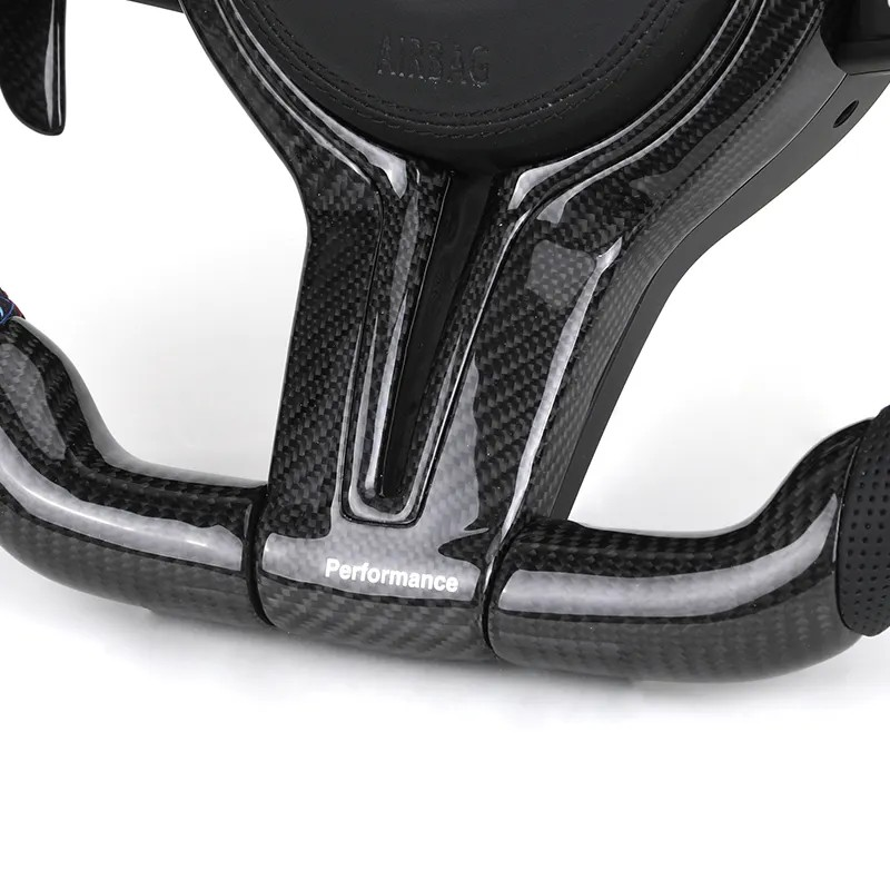With Carbon Trim Paddle Half Perforated Leather Carbon LED Steering Wheel for BMW F10 F30 F32 F36 F80 M4 F82 X5 F15 E70 X6 E71