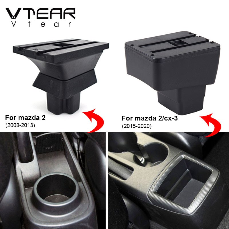 Vtear for Mazda 2 Mazda2 Demio Armrest Interior Center Console Storage Box Arm Rest Car-styling Decoration Accessories Parts