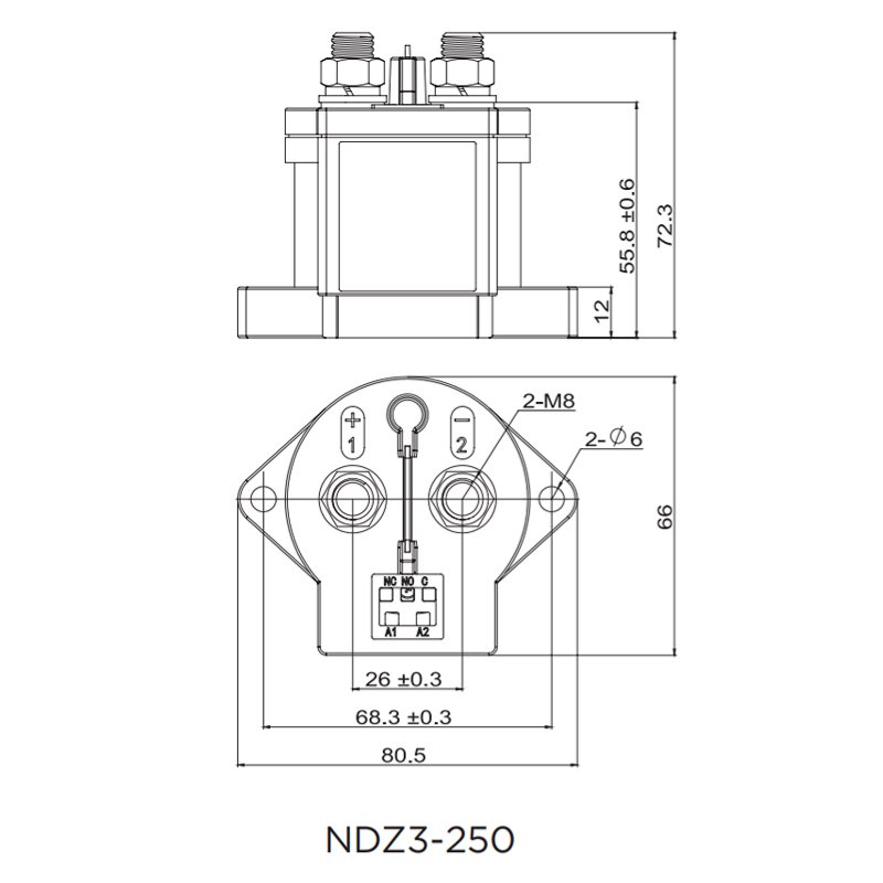NDZ3-250 High Voltage DC Contactor 750V 250Amps Coil Voltage 12V DC 24V DC MV HV Contactor Relay