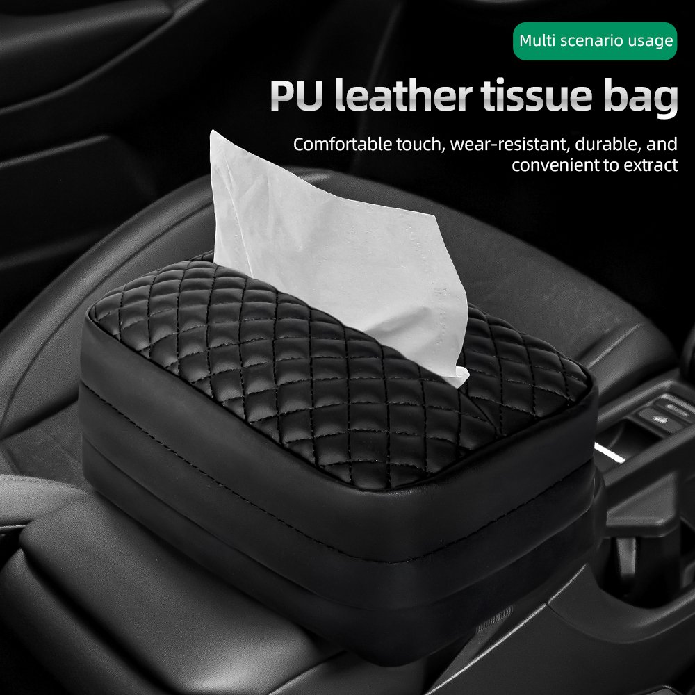 PU Leather Luxury Portable Car Vehicle Sun Visor Napkin Facial Tissue Box Holder Car Storage Bag Tissue Bag