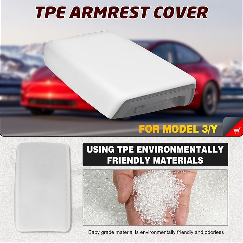 Car Interior Accessories Car Center Console Pad White TPE Armrest Box Cover for Tesla Model 3 Model Y
