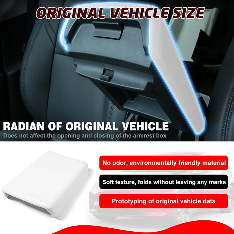 Car Interior Accessories Car Center Console Pad White TPE Armrest Box Cover for Tesla Model 3 Model Y