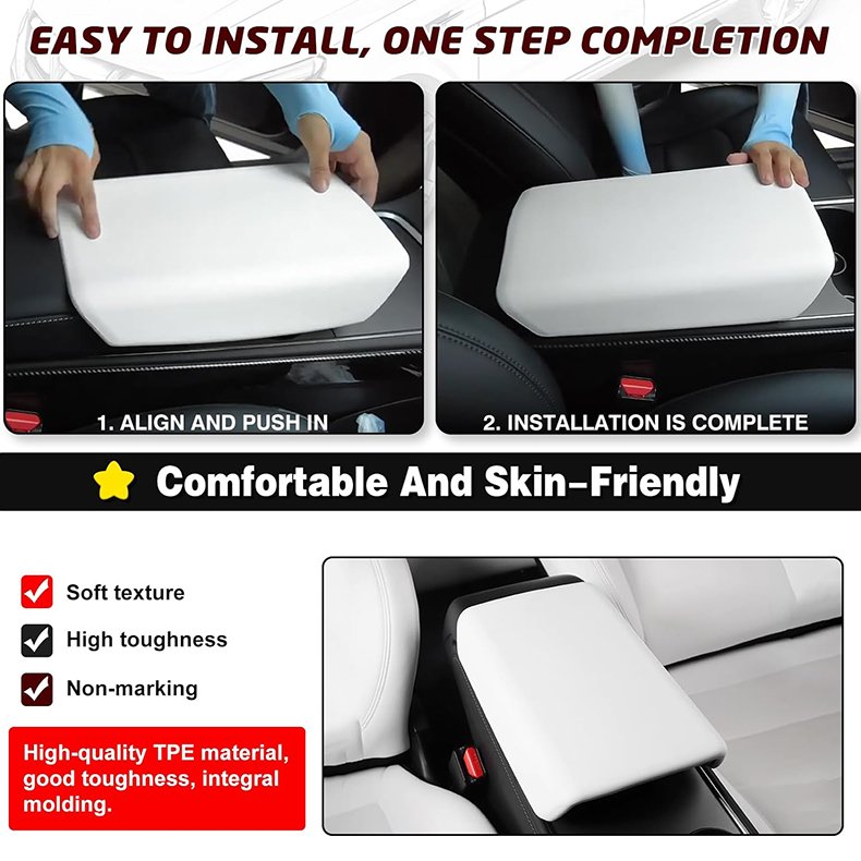 Car Interior Accessories Car Center Console Pad White TPE Armrest Box Cover for Tesla Model 3 Model Y
